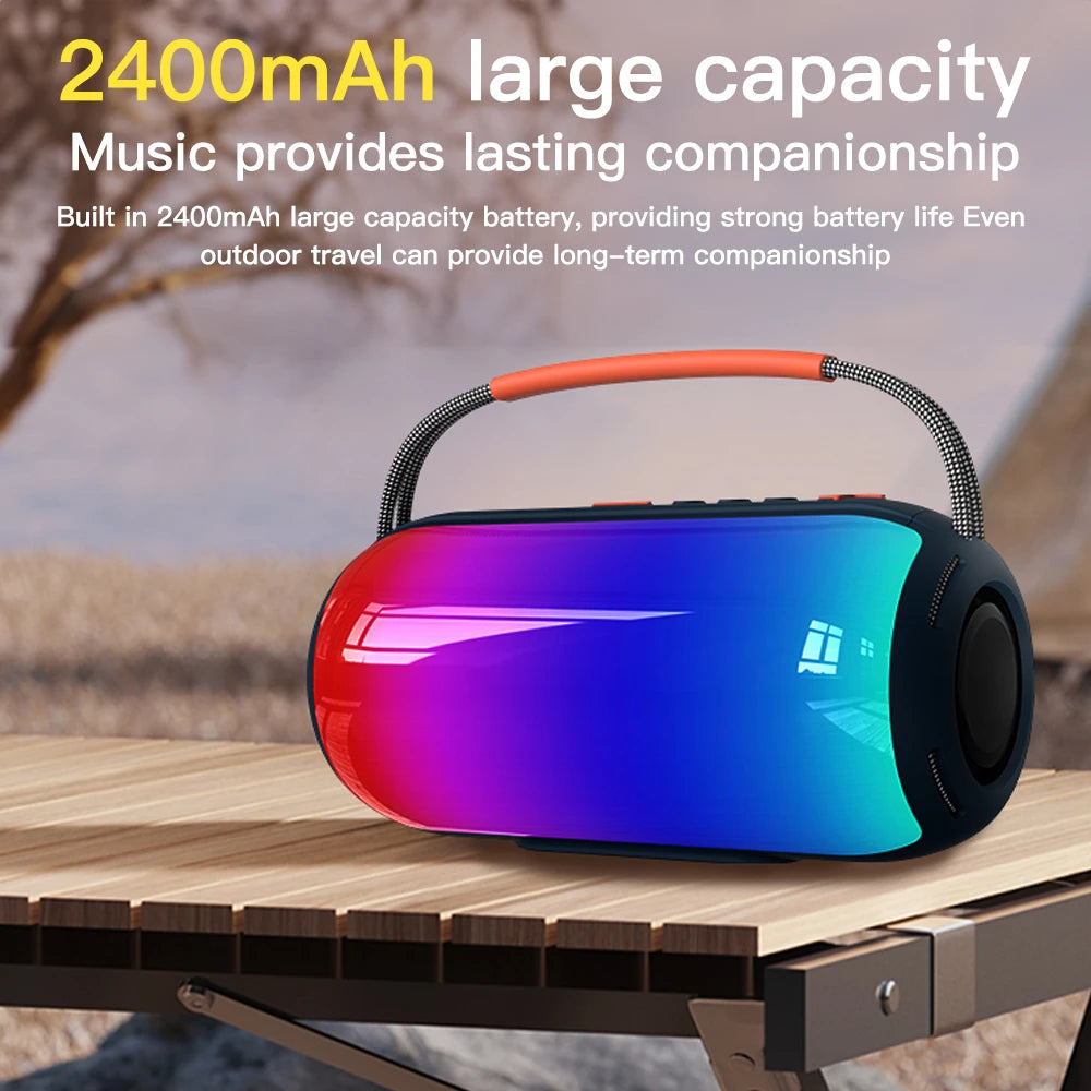 30W Bluetooth Speaker with Breathing Lamp Supports 2Pcs Tandem Portable Subwoofer Spatial Sound Effects 2400mAh Large Battery