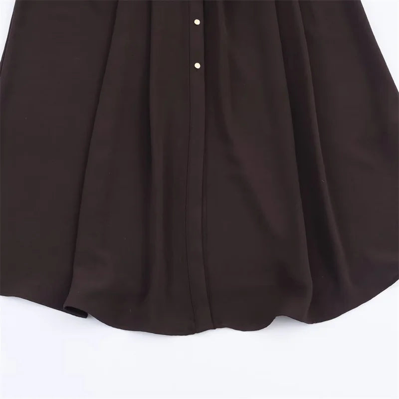 فستان نسائي 2025 تصميم جديد على شكل قميص مع حزام وتنورة متوسطة الطول فستان طويل كاجوال عصري للنساء