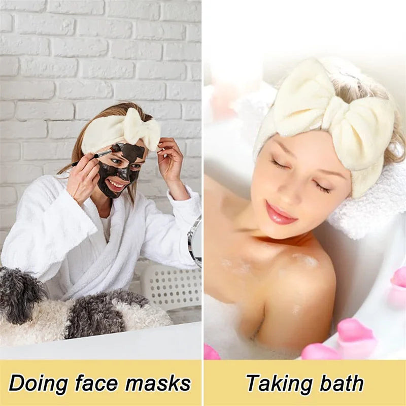 مجموعة من 3 قطع من عصابة رأس لغسل الوجه، أداة تنظيف الوجه، ربطة شعر على شكل فيونكة، أساور معصم مرنة لغسل الوجه