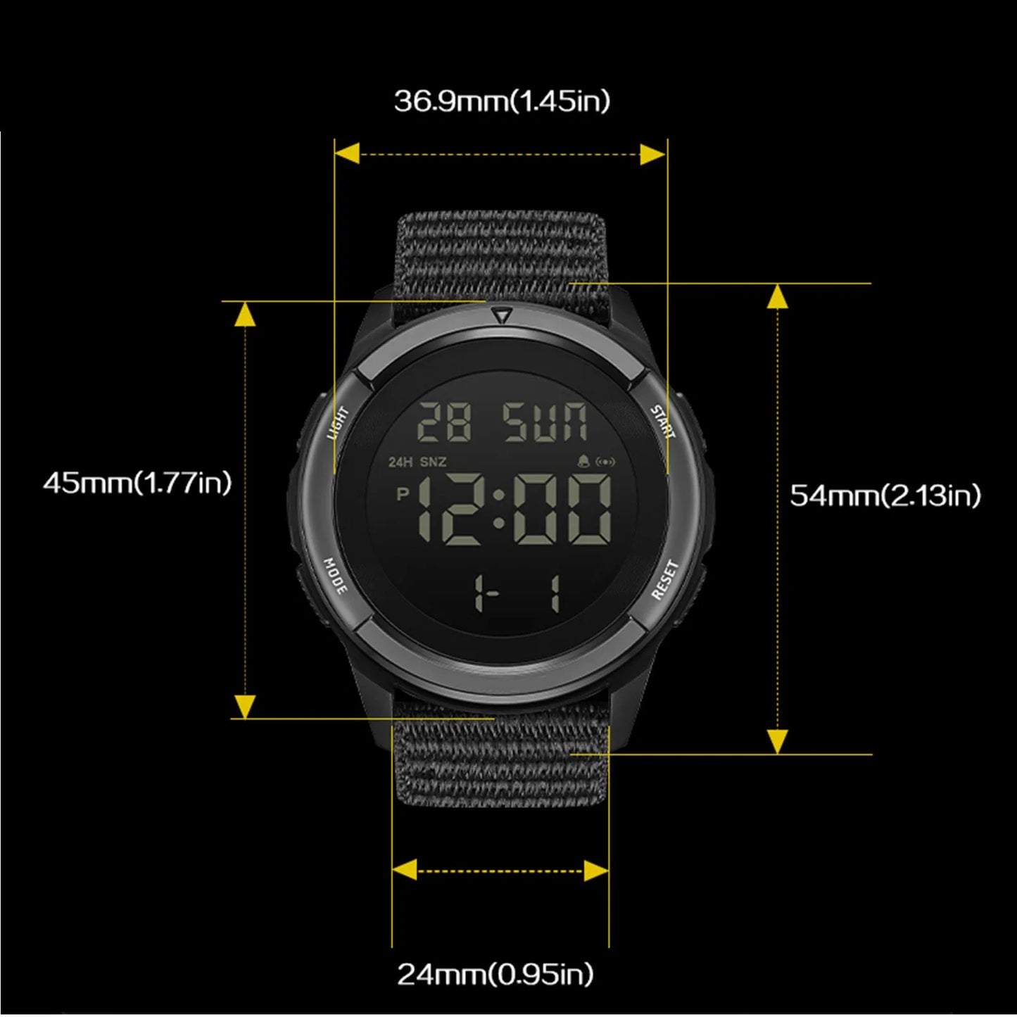 ساعة رياضية للأنشطة الخارجية مقاومة للمطر حتى عمق 50 مترًا، ساعات رياضية رقمية مزودة بإضاءة خلفية LED