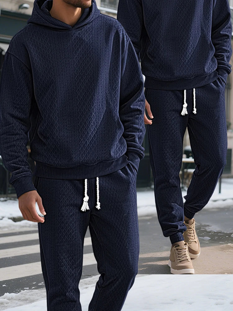 Outdoor Sports Men's Tracksuits Fashion Textured Long Sleeve Hoodies And Pants Two Piece Suits Fall Winter Men's Casual Outfits