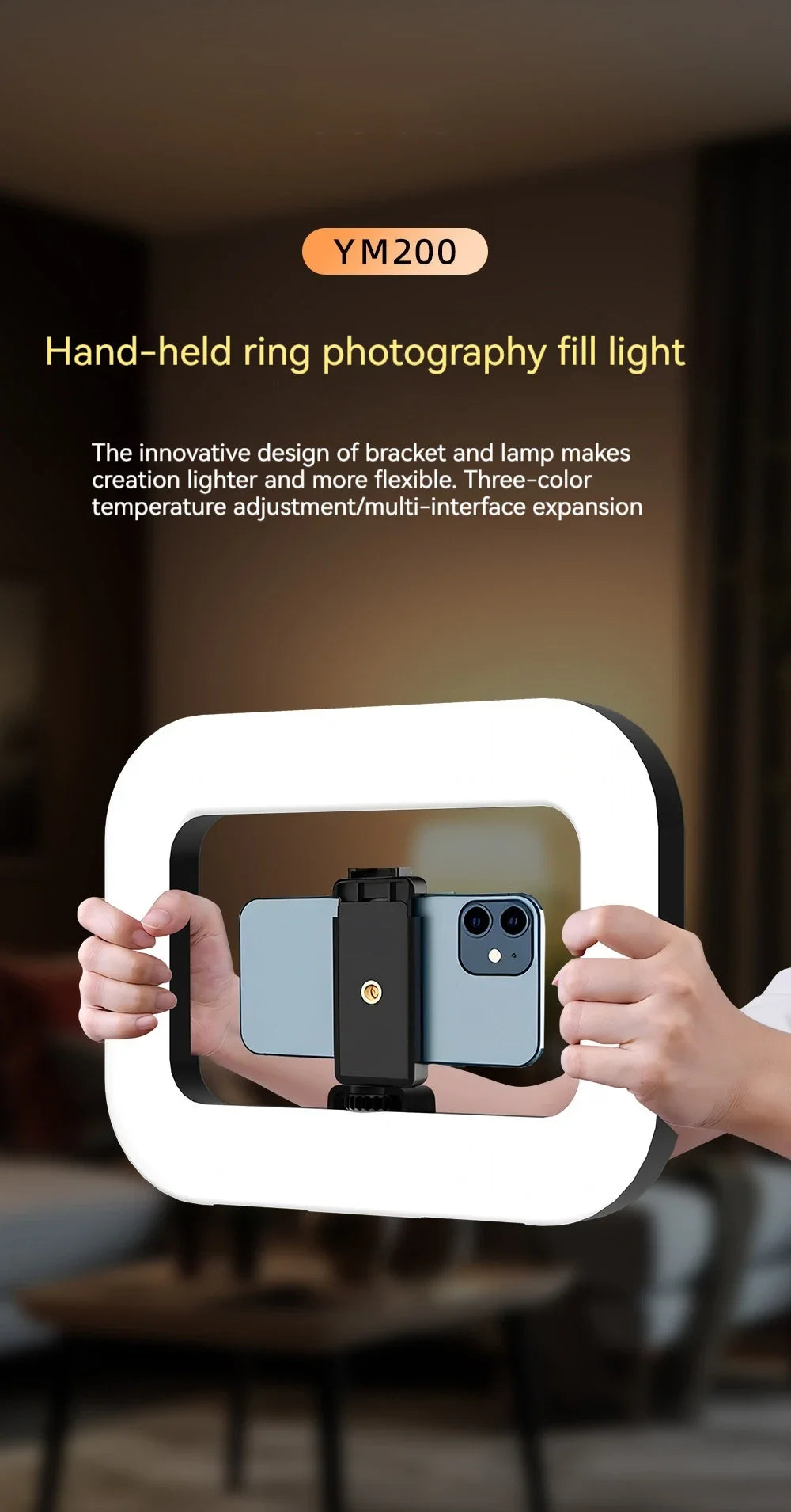 New Handheld Ring LED Rechargeable Fill light Portable Mobile Phone Live Broadcast Photography Desktop Selfie Light