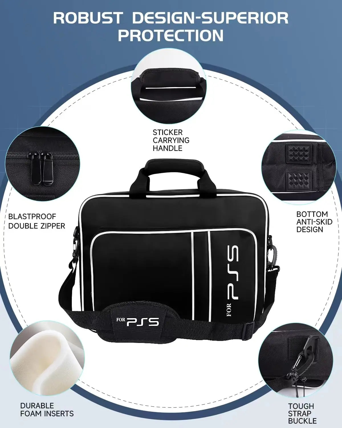 For PS5 Travel Case for PS5 Protective Case Bag Suitable for PS5 Disc/Digital Edition Console, Controllers, Game Cards, Headset