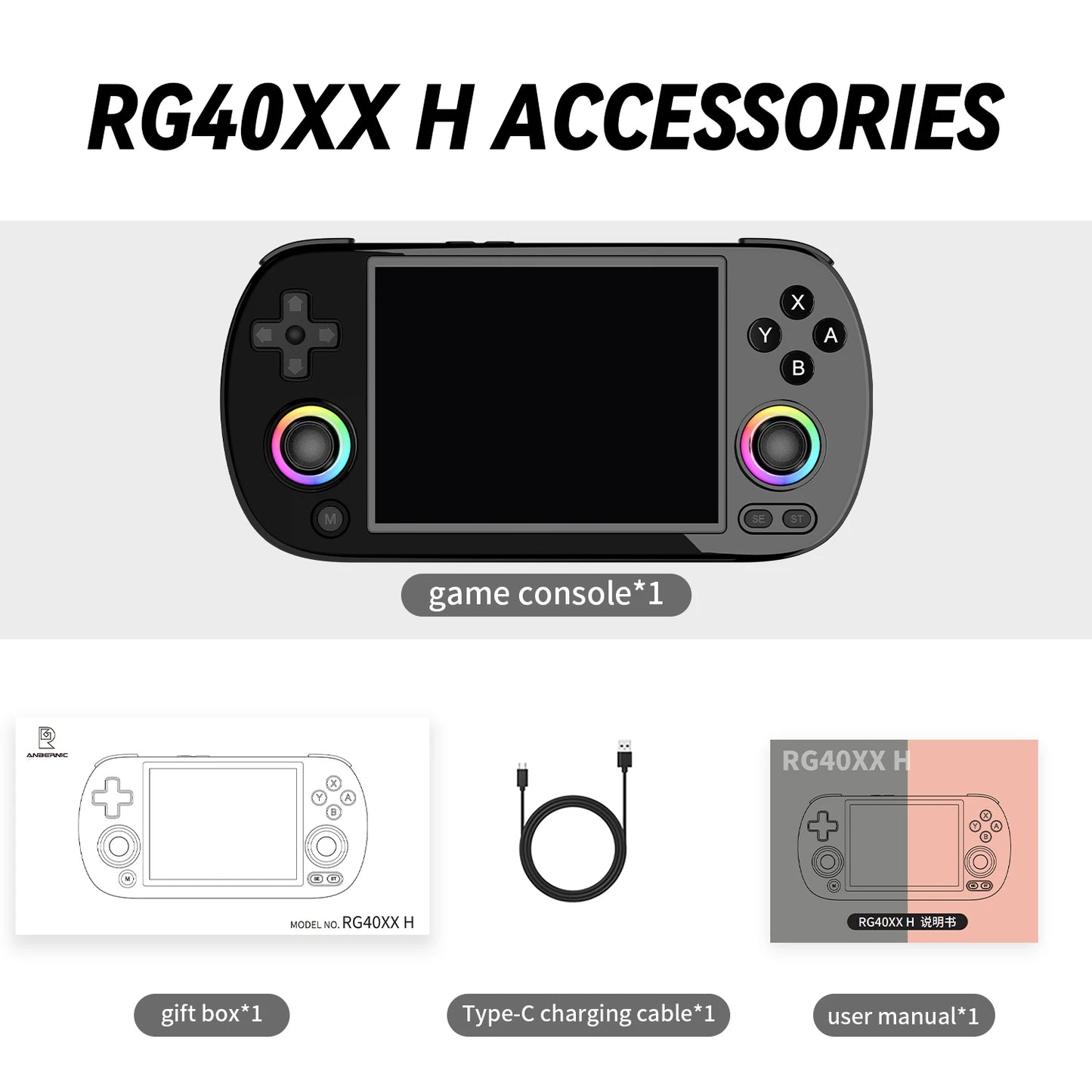 ANBERNIC RG40XX H Handheld Game Console Linux 64-bit System 4.0 inch IPS 3200mAh Retro Video Gaming Console 64G 5000+ Games Gift