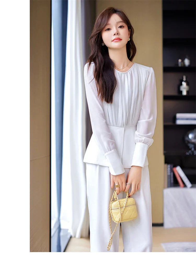 Fashion Uniform Styles Spring Women Office Business Suits Female Pantsuits Ladies Work Wear Blazers Sets With Wide Leg Trousers SwiftNest