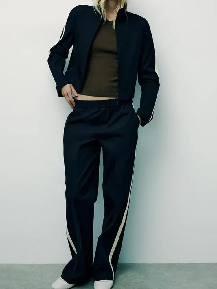 Women's Fashion Suit 2024 New Fall Side Stripe Long Sleeve Jacket Striped Casual Pants Elegant casual women's pantalon suit