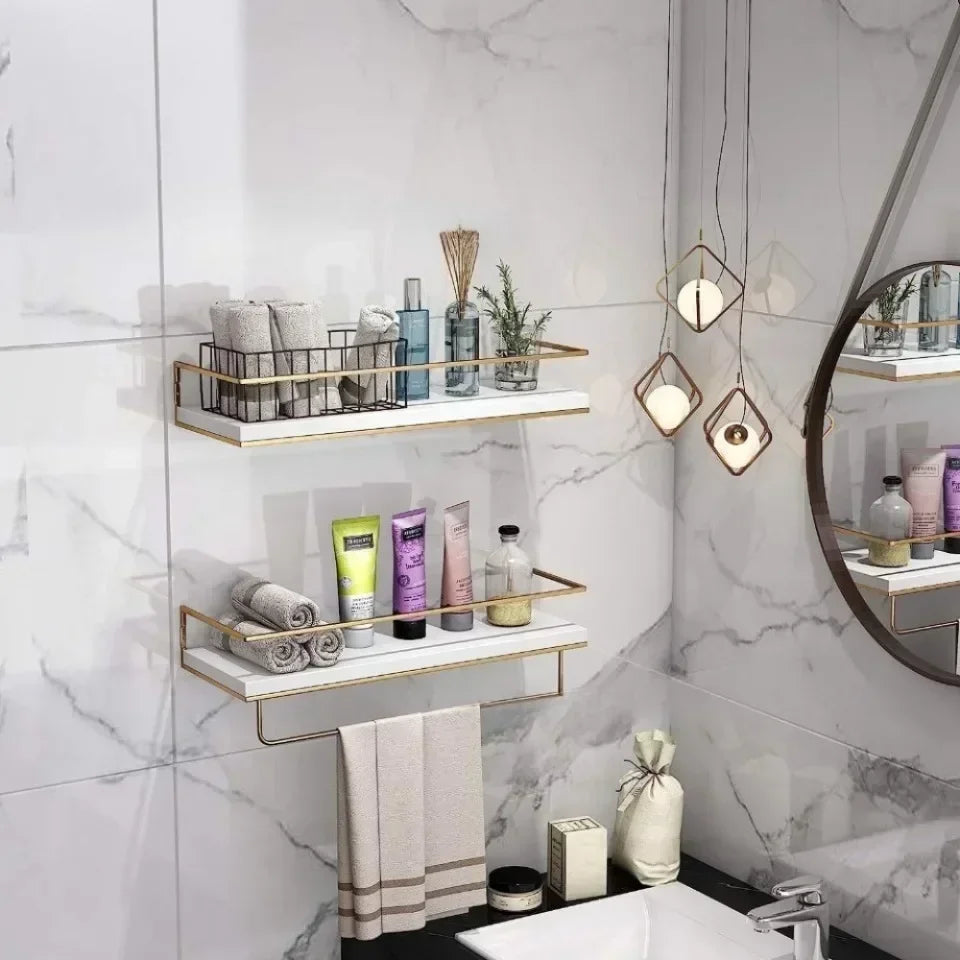 Bathroom Shelving Wooden Towel Rack Toilet Cosmetics and Toiletries Storage Kitchen Display Rack  Wall Mounted Storage Holder