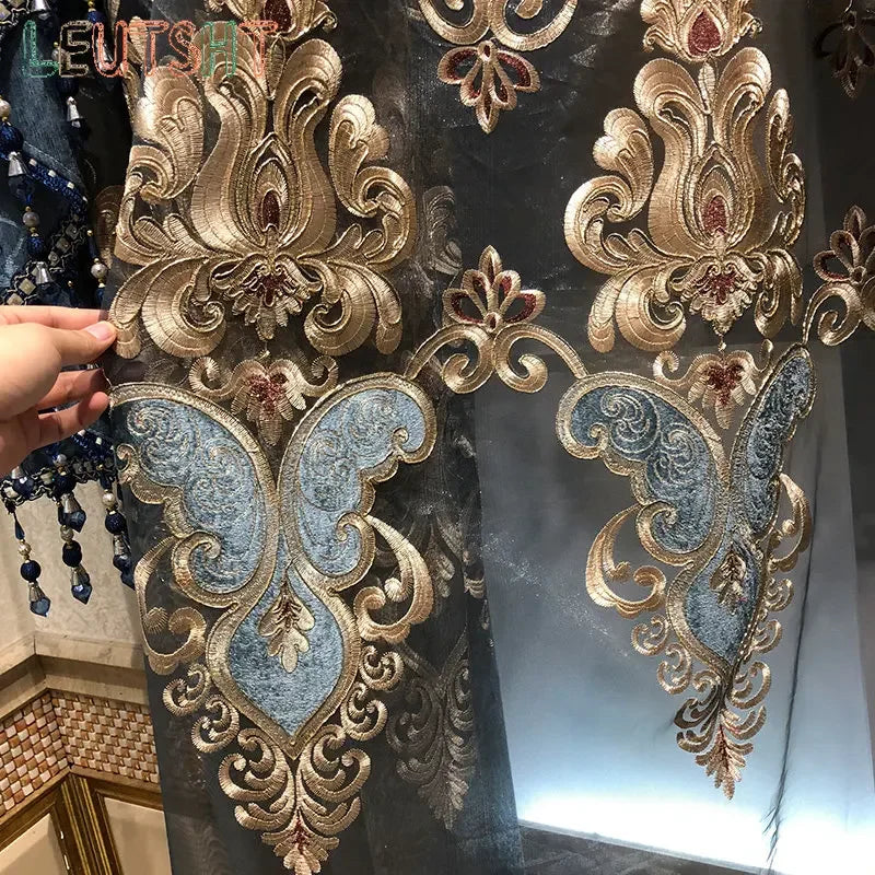 ستائر على الطراز الأوروبي لغرفة المعيشة وغرفة الطعام وغرفة النوم، تطريز فاخر من قماش التول الفاخر، نافذة دراسة، ستارة مخصصة