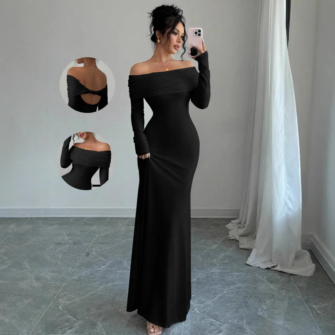 2025 Women Fashion White Wedding Dress Spring Autumn One-shoulder Slim Backless Sexy Hip-pack Dresses Women Robe Femal Vestidos