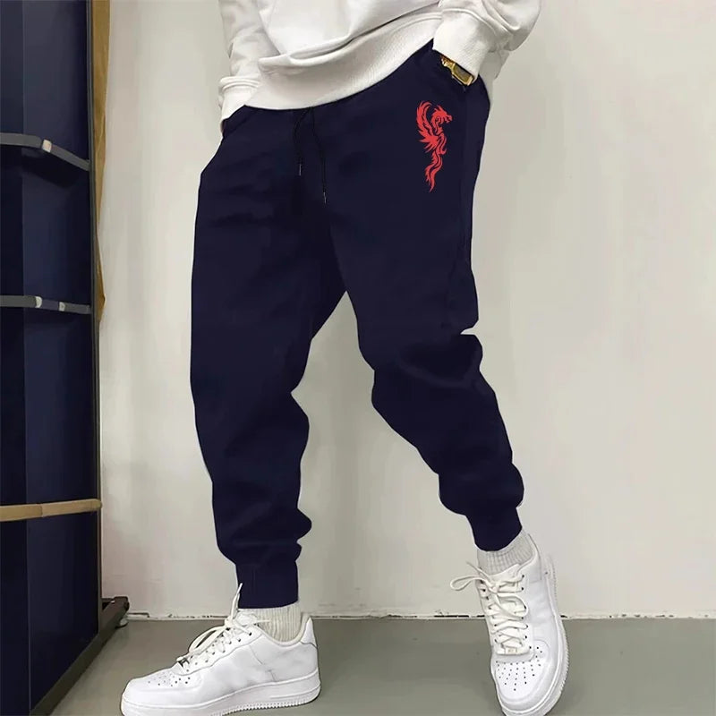 Mens Trendy Phoenix Print Pants 2025 Autumn Winter New Style Joggers 2025 Male Fashion Streetwear Casual Comfort Soft Sweatpants