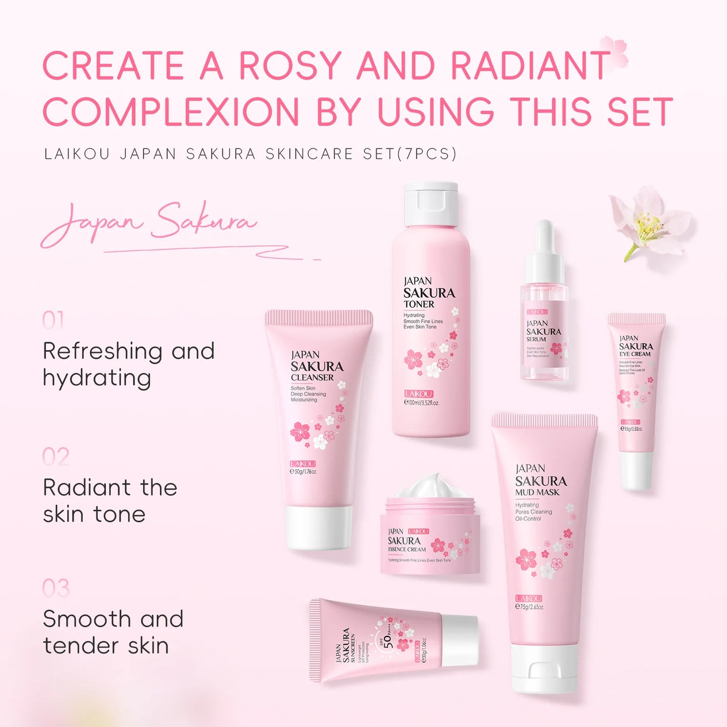Sakura Skin Care Kit Hydrating Moisturizing Skin Care with Cleansing Pore Treatment and Sunscreen  Cosmetic  Skincare Korean