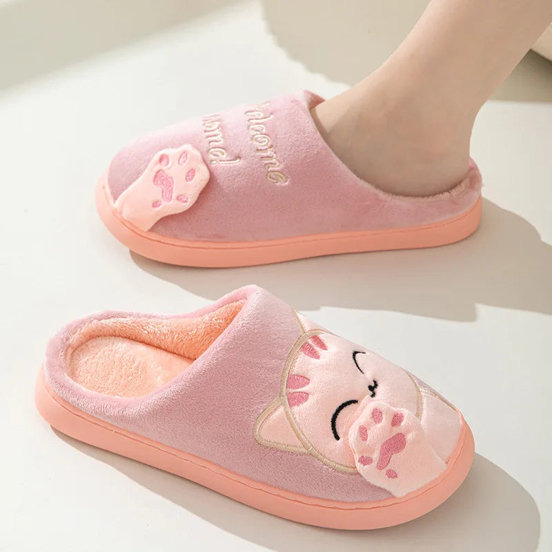 Cotton slippers women's autumn and winter new cartoon lucky cat Korean version cute warm indoor home