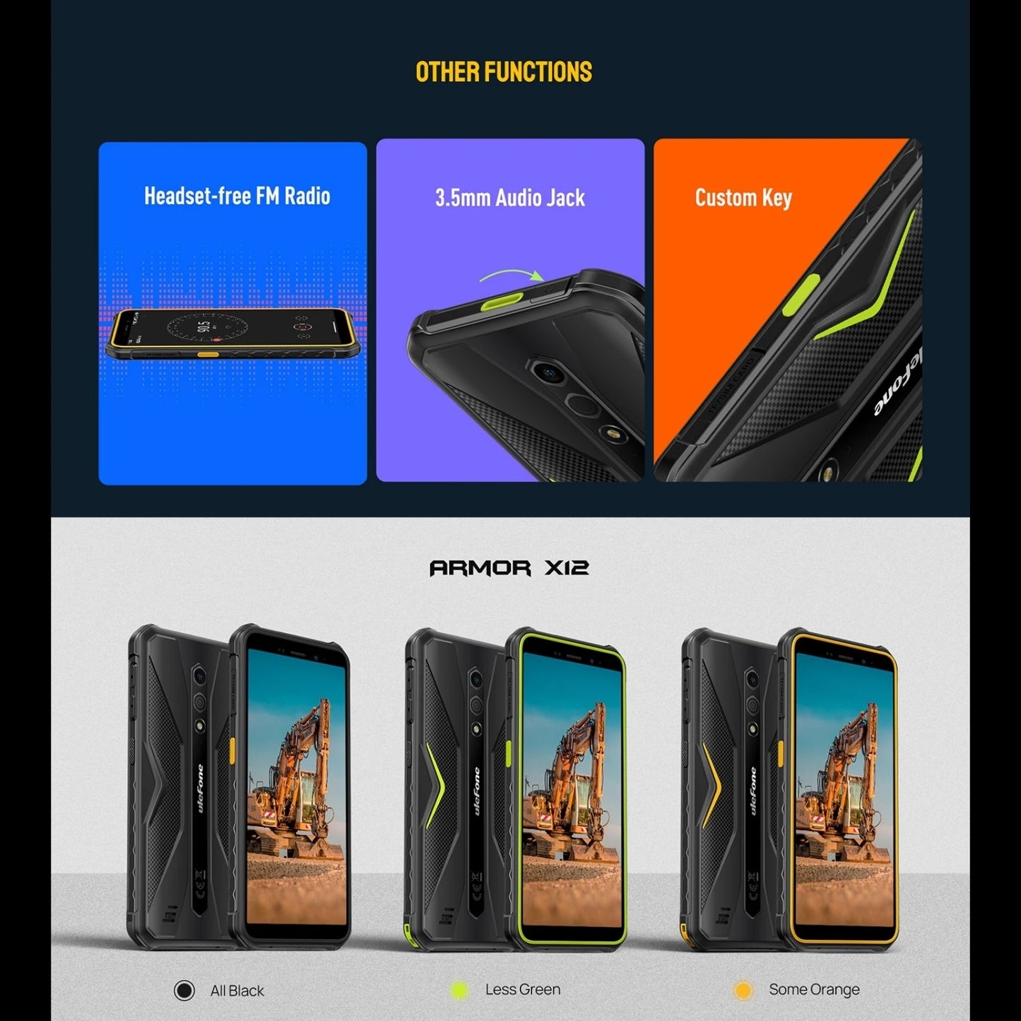 Ulefone Armor X12 Rugged Phone Android 13, Up to 6GB（3GB+3GB）RAM 32GB ROM 5.45''  4860mAh 13MP Smartphone NFC Global Version