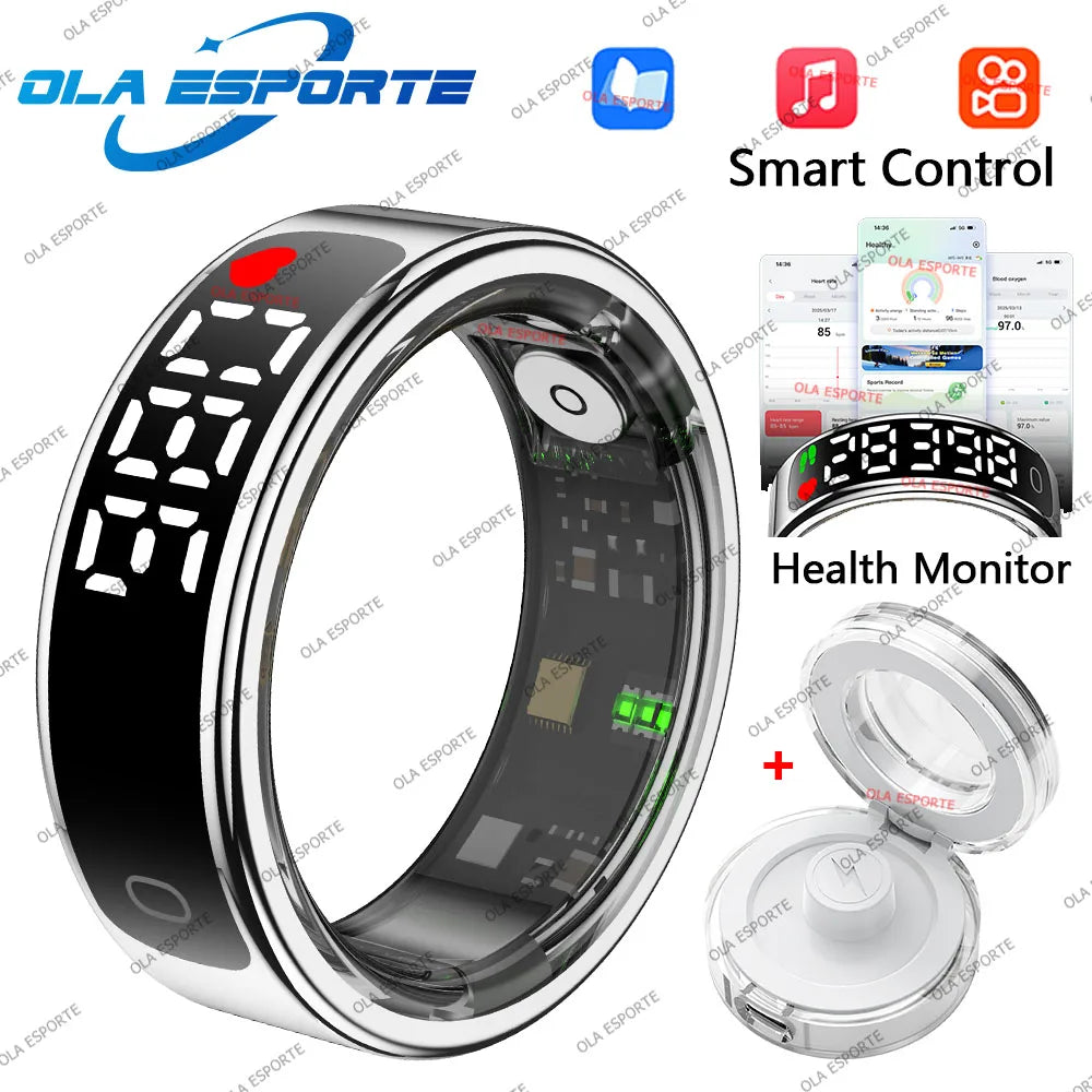 For Android IOS Phones Men Women Smart Ring With Charging Case Information Reminder Fitness Rings Pedometer Sleep Health Monitor