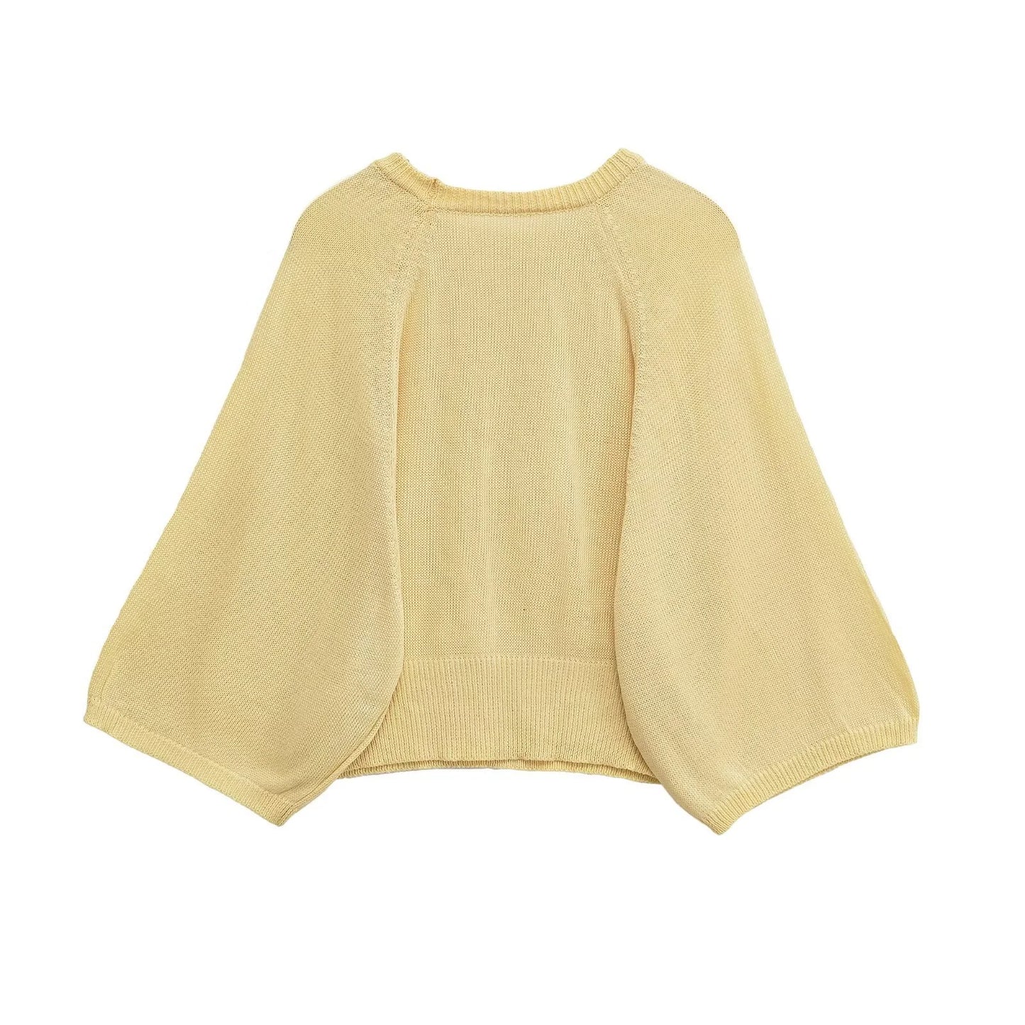 2025 New Women's Casual Fashion Trendy Round Neck Wide Sleeve Comfortable Knitted Sweater Top Yellow Blouse Daily Outlooks