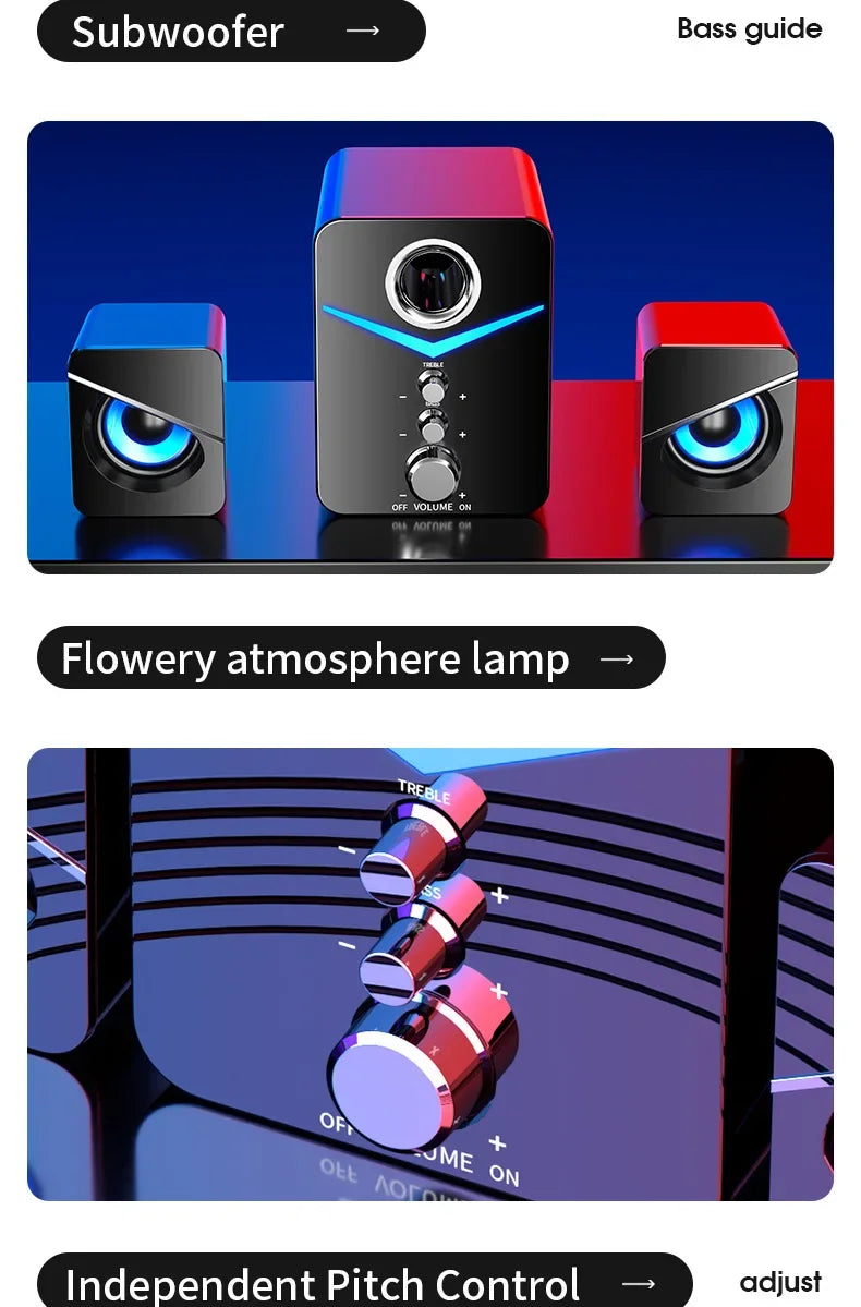 Bluetooth Speaker Home Theater Sound Bass System Mini Speakers Desktop Computer MP3 Player Audio for PC Phone Subwoofer Soundbar