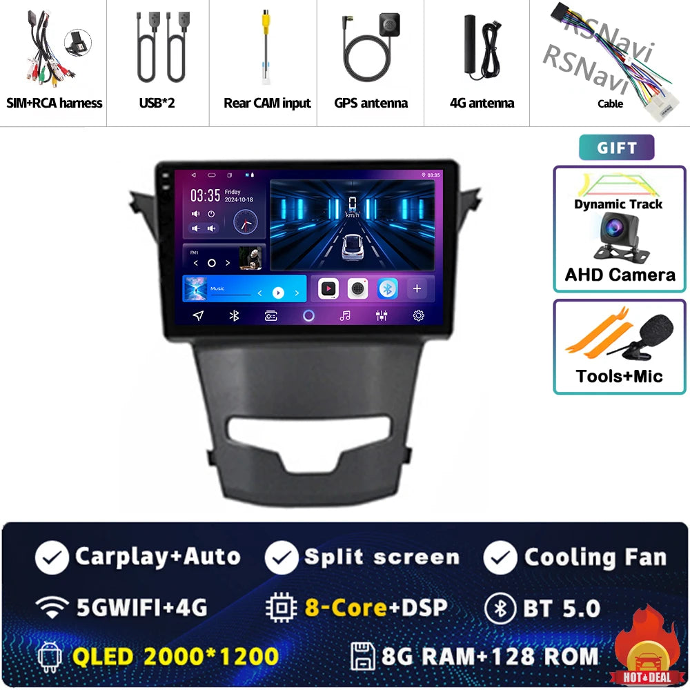 أندرويد 15 لسيارة سانج يونج كوراندو 3 أكتيون 2 2013-2017 2K QLED راديو السيارة بنظام أندرويد مشغل فيديو متعدد الوسائط GPS ستيريو CarPlay 4G BT