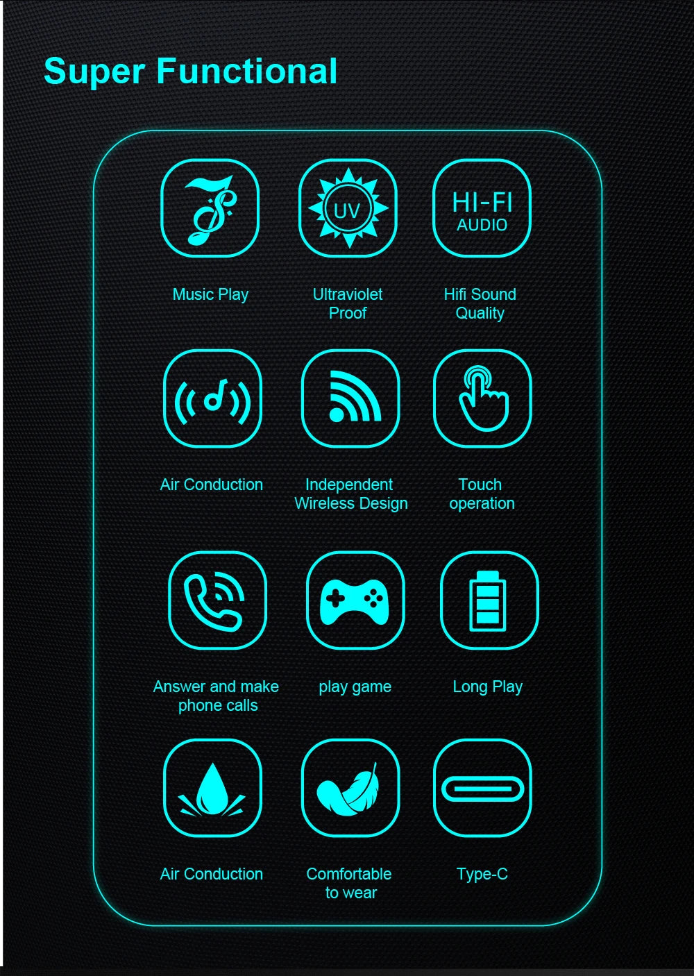 سماعات رأس بلوتوث 5.4 لاسلكية، نظارات صوتية، سماعات أذن، سماعات توصيل الهواء، سماعات أذن هاي فاي لتقليل الضوضاء، رياضة خارجية