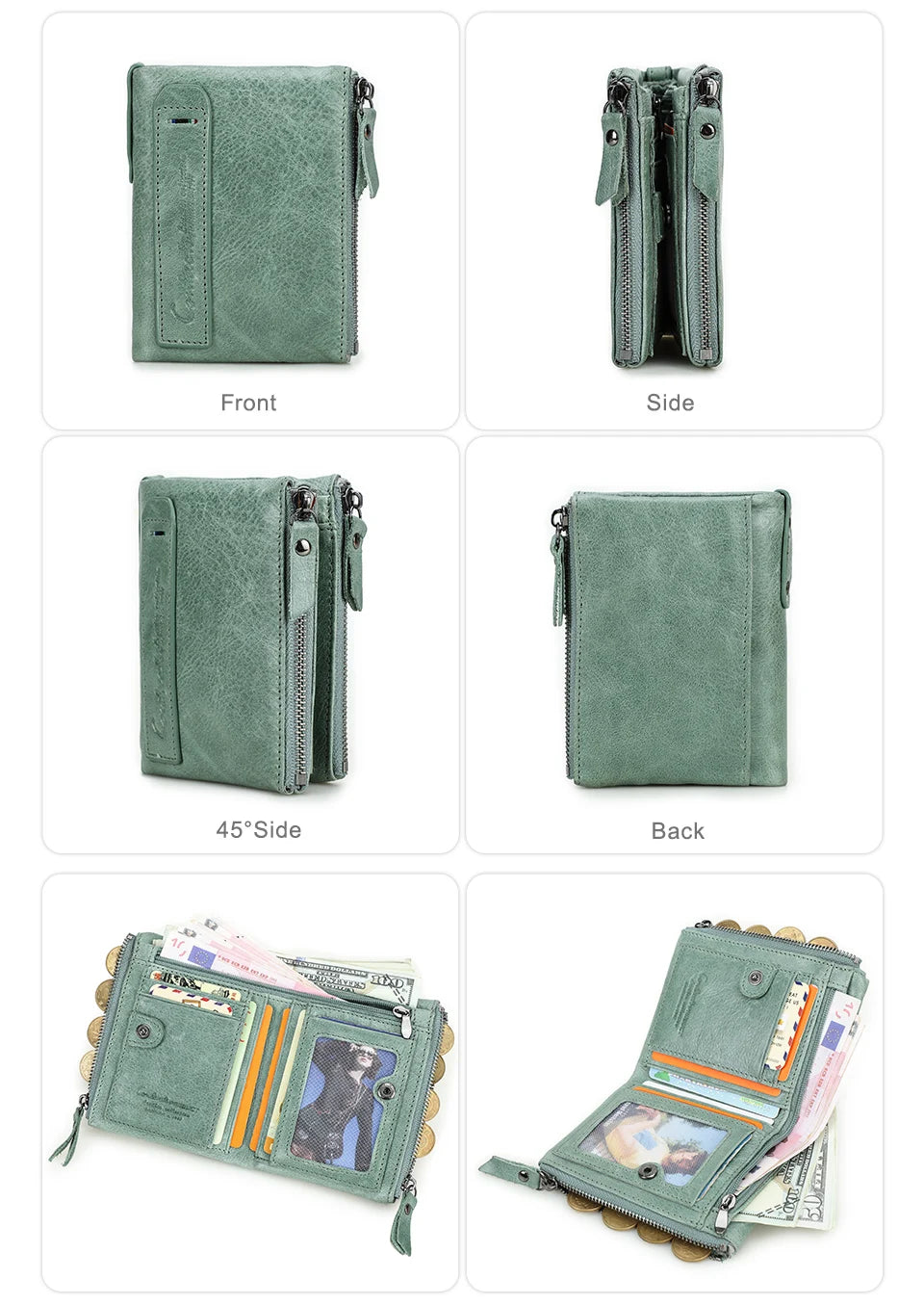 محفظة قصيرة من الجلد الأصلي للنساء من CONTACT'S، حامل بطاقات فاخر بتصميم محفظة عملات معدنية ومشبك نقود ومحفظة صغيرة للنساء والرجال