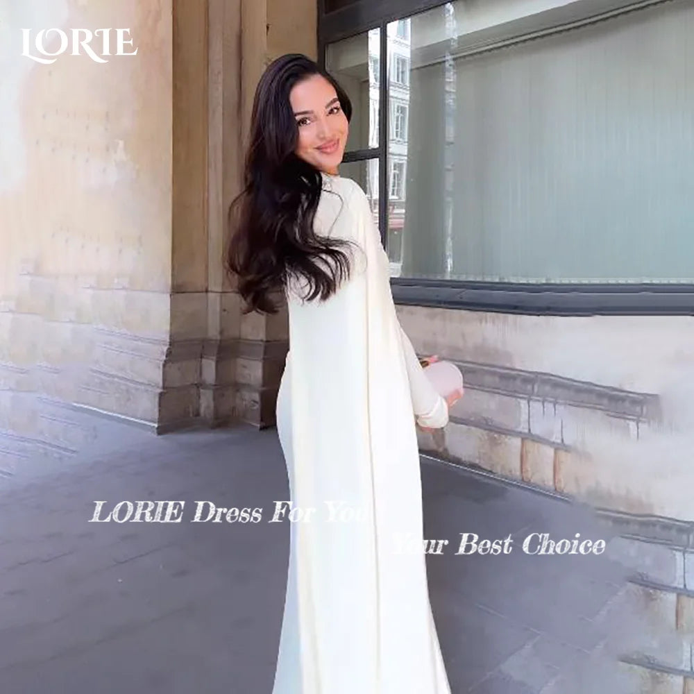 LORIE Modest Crepe Saudi Evening Dresses Elegant Flared Long Sleeves A-Line Pleats Arabia Prom Gown Party Dresses Customized