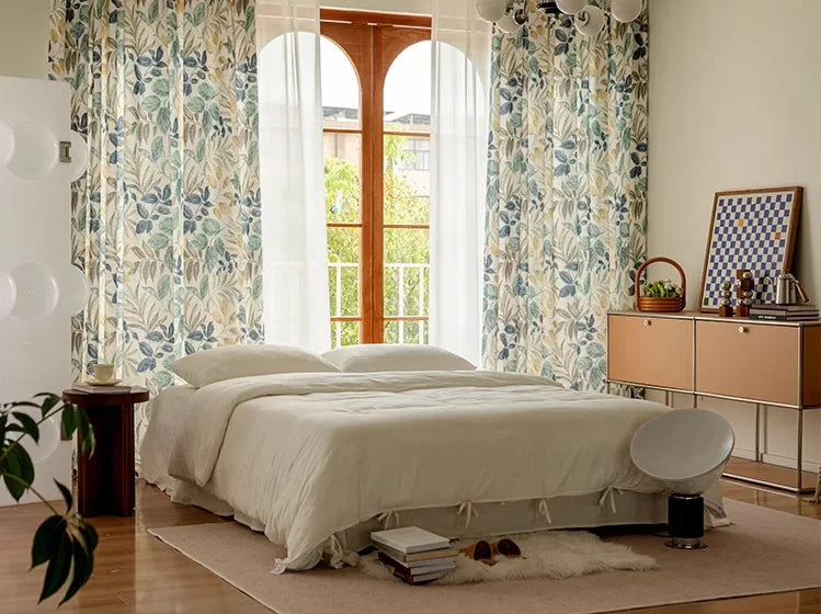 Curtains for Living Dining Room Bedroom  Autumn Maple Leaves American Country Pastoral Retro Cotton Linen Thick Korean Style