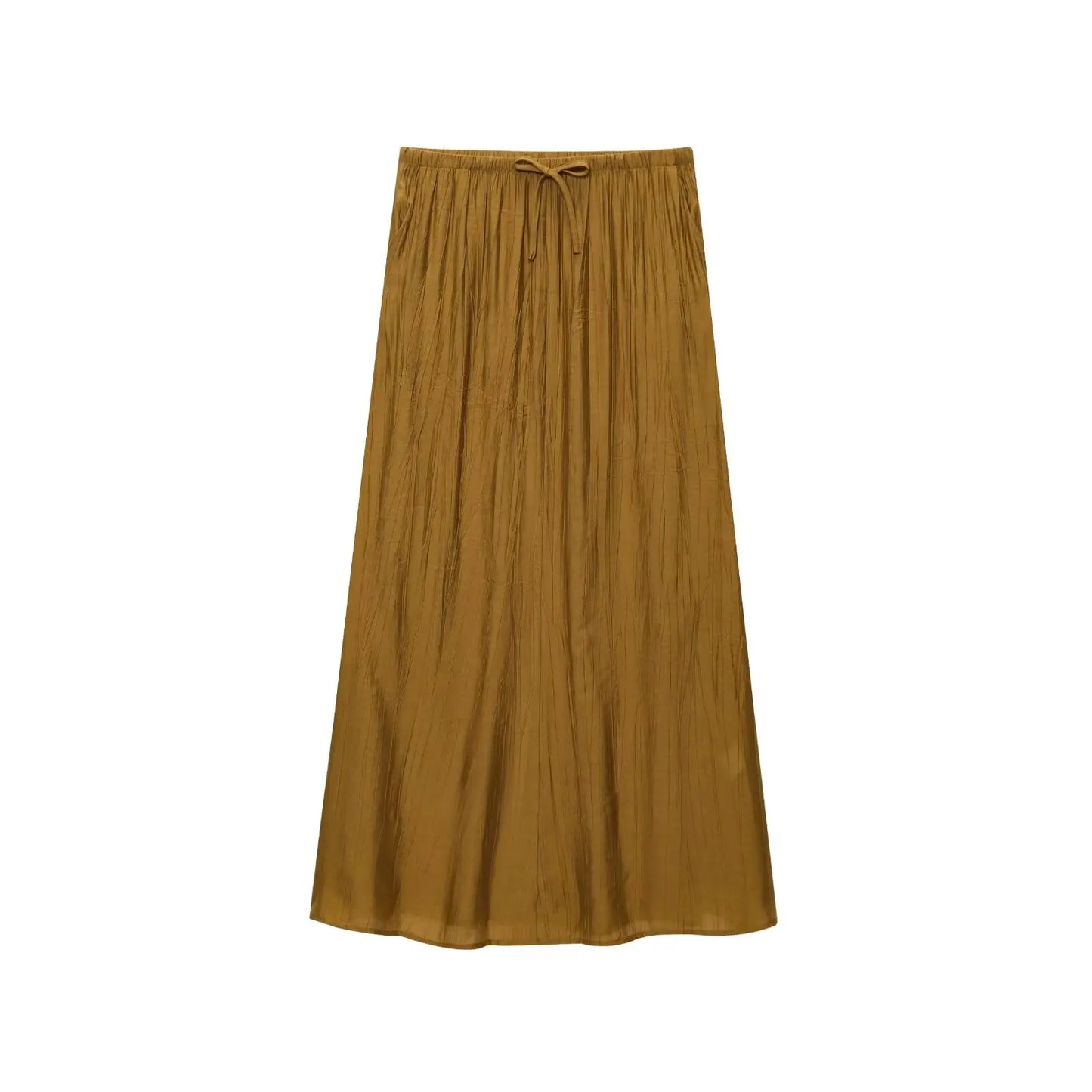 2025 WOMAN fashion European and American style summer new wrinkle effect midi skirt chic bow decorative casual skirt Mujer.