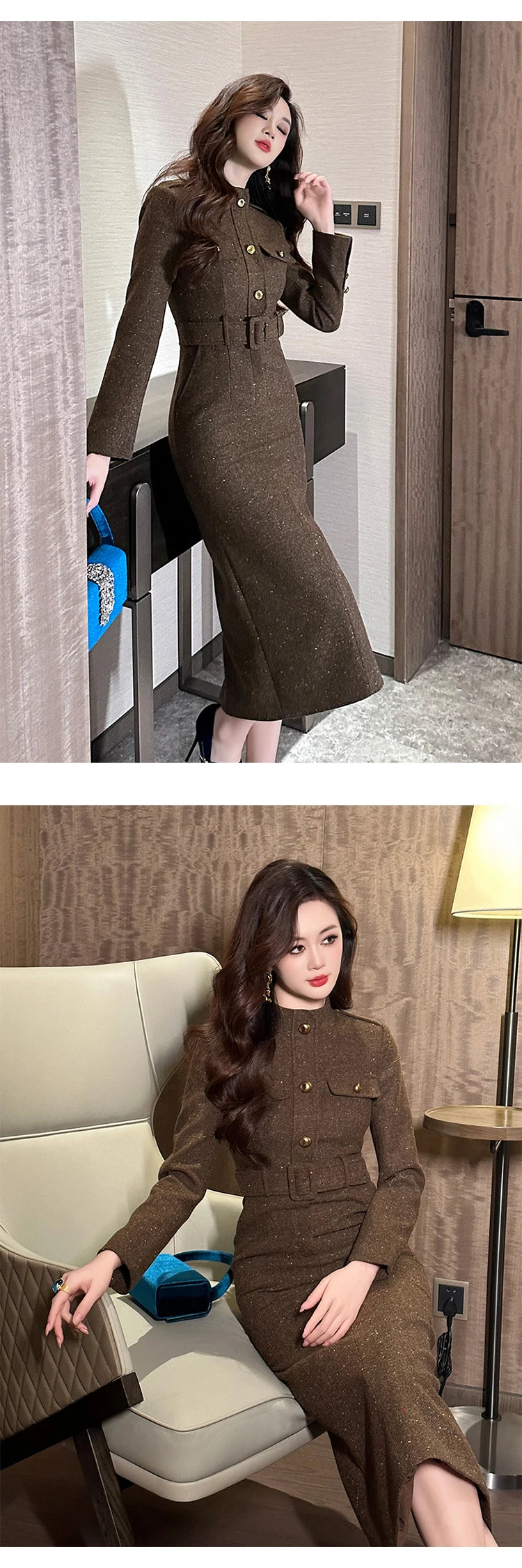 فستان رسمي أنيق للنساء، فستان نسائي احترافي عتيق بحزام صدر واحد، رداء متوسط ​​الطول، فستان حفلات عمل نسائي