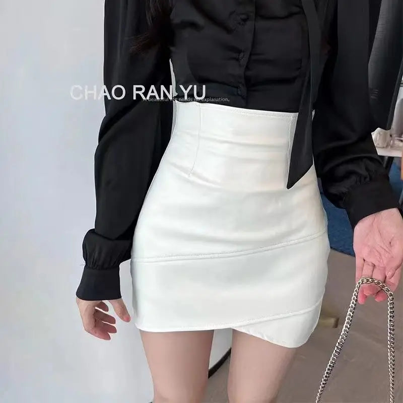 Women Clothing 2025 Autumn Korean Fashion Sexy Irregular Bodycon Mini Skirts Female High Waist Solid PU Leather Skirt Y2K Faldas