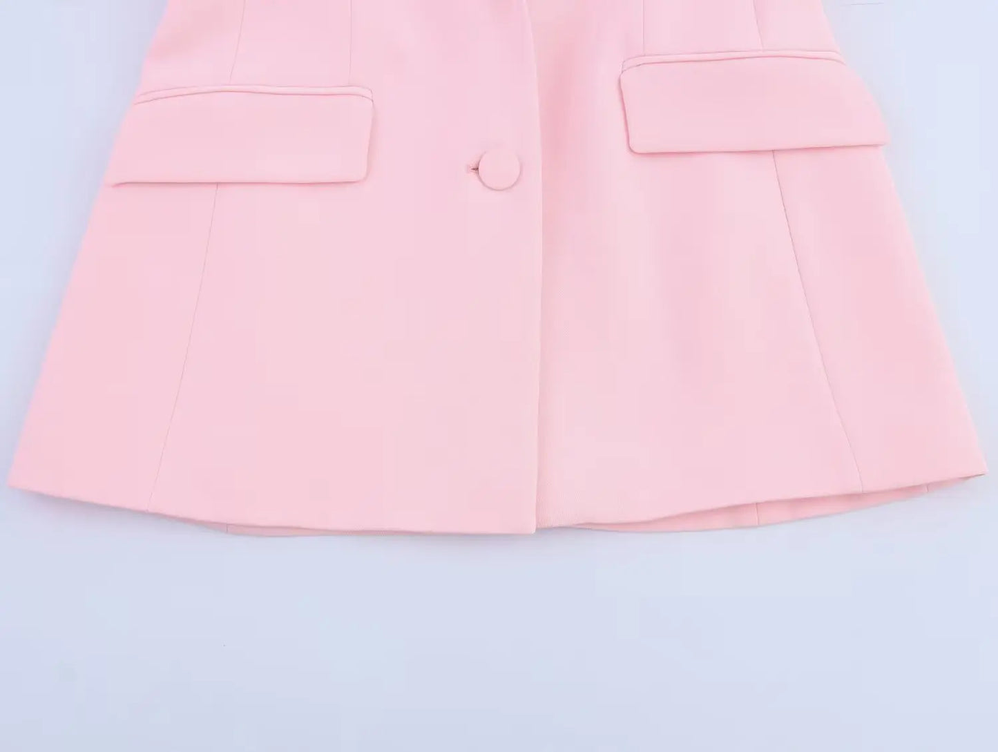 طقم نسائي وردي من HH Fashion، يتكون من سترة ريشية بياقة مطوية وأكمام طويلة وصدر واحد + بنطال طويل بسحاب وجيوب وخصر مرتفع