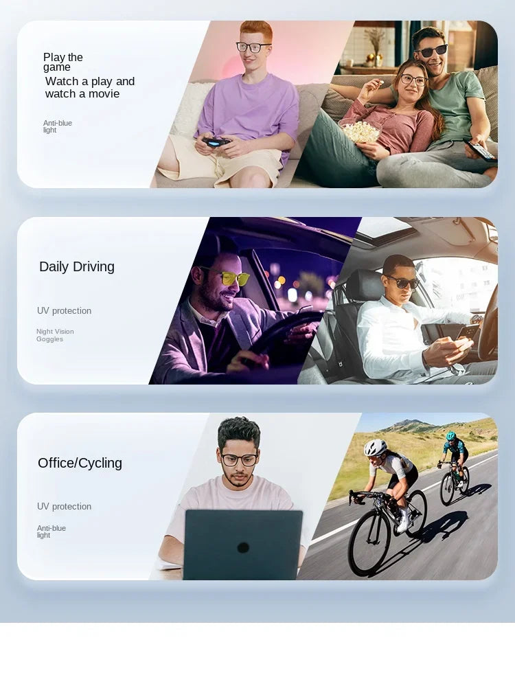 3-in-1 Smart Glasses Open Ear Music Hands-Free Calling Stereo Sound Wearable Headsets Smart Sports Anti-Blue Light Sunglasses