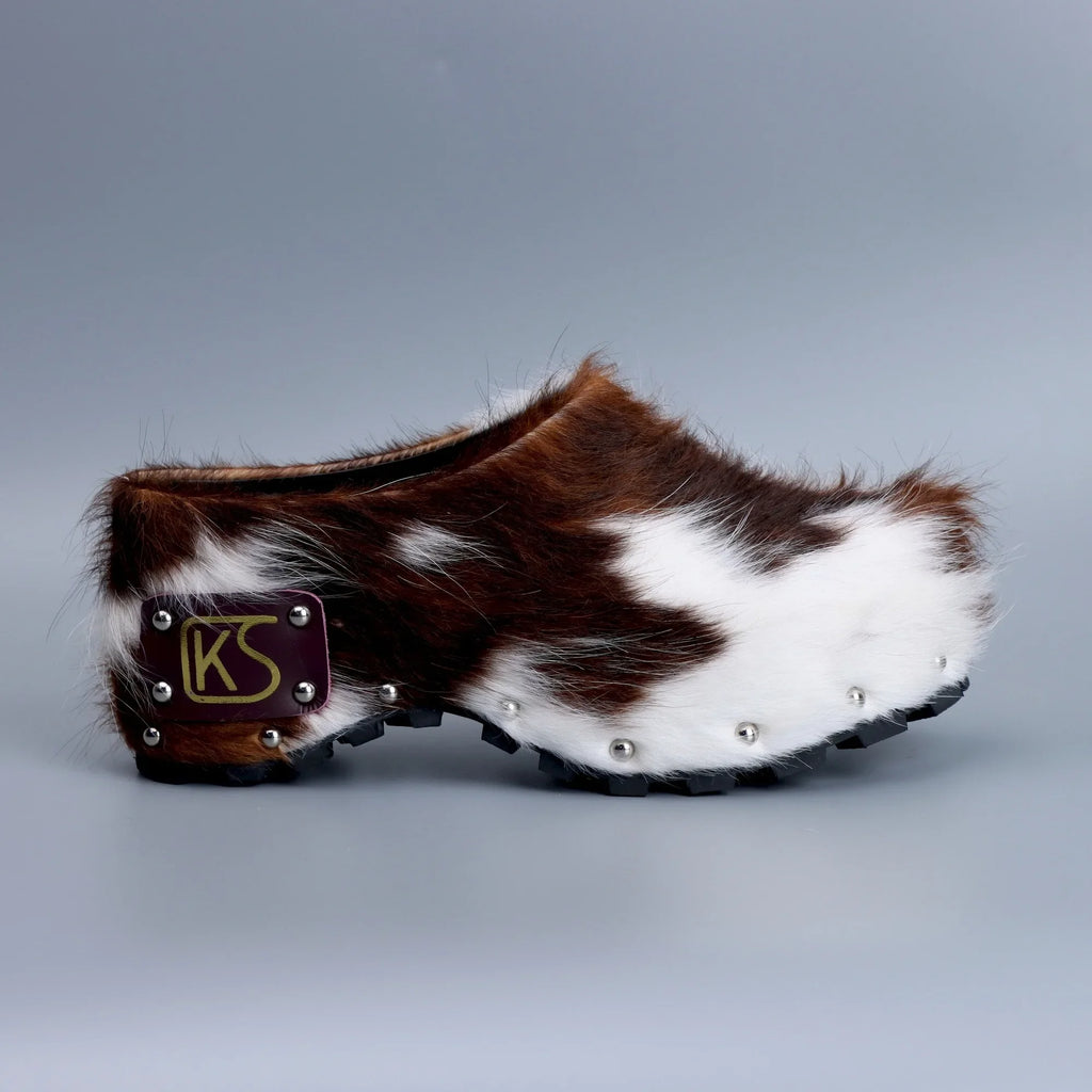 Women’s Cowhide Platform Clogs Sandals Wide Fit Comfort Designer Fur Shoes for Flat Feet, Soft Sole Anti-Slip Mules for All-Day