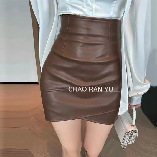 Women Clothing 2025 Autumn Korean Fashion Sexy Irregular Bodycon Mini Skirts Female High Waist Solid PU Leather Skirt Y2K Faldas