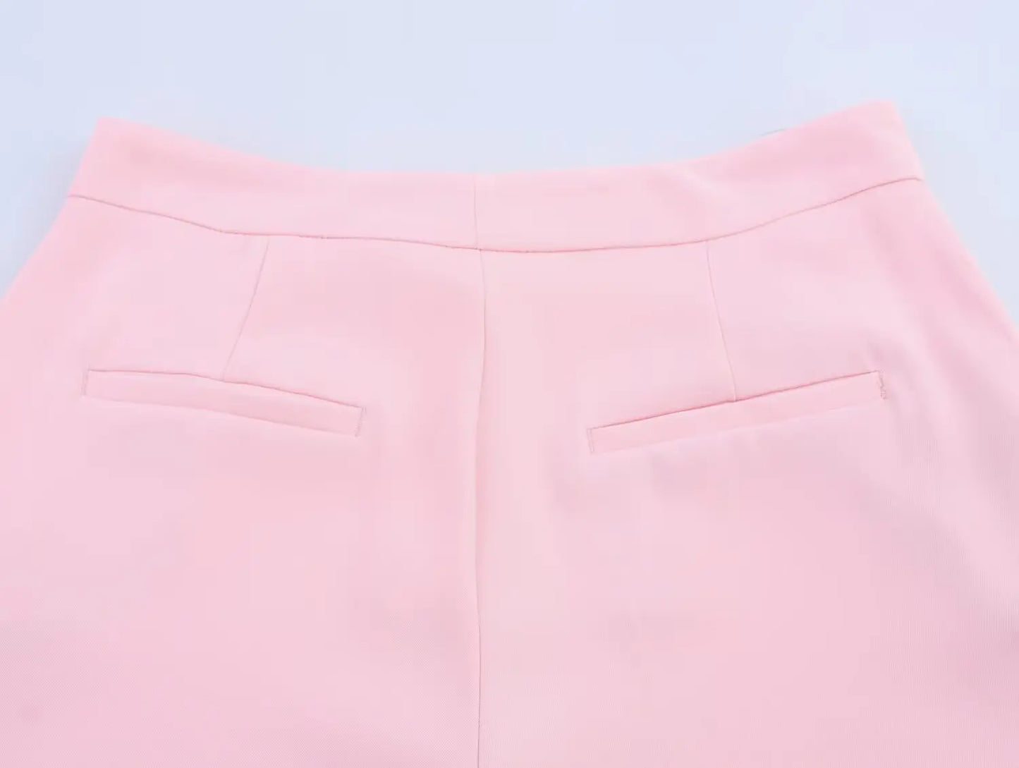 طقم نسائي وردي من HH Fashion، يتكون من سترة ريشية بياقة مطوية وأكمام طويلة وصدر واحد + بنطال طويل بسحاب وجيوب وخصر مرتفع