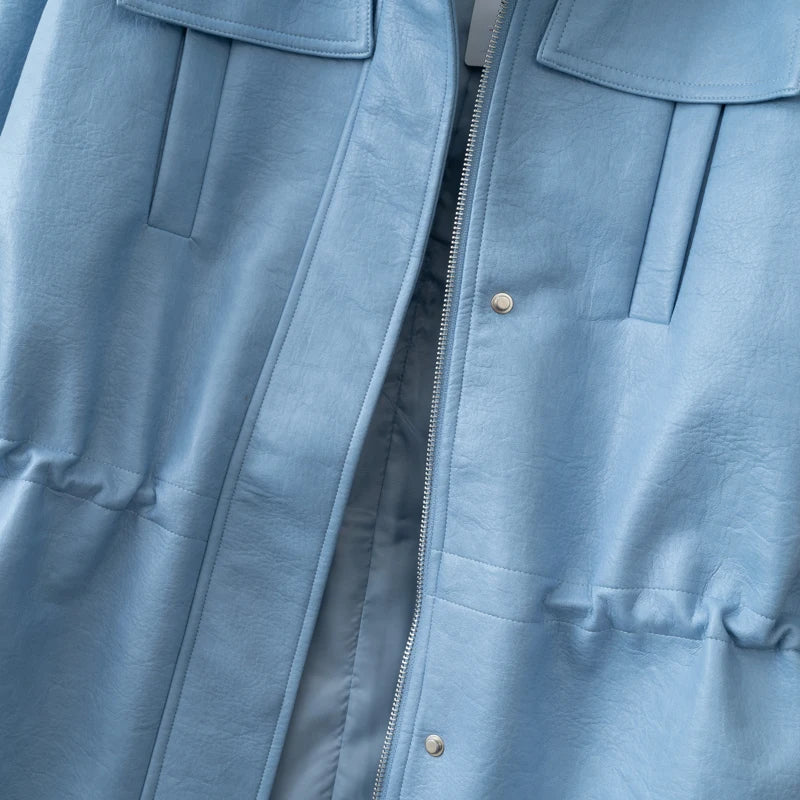 جاكيت نسائي من الجلد الصناعي لخريف/شتاء 2025 مع خصر مطاطي قابل للتعديل ومعطف نسائي وملابس خارجية