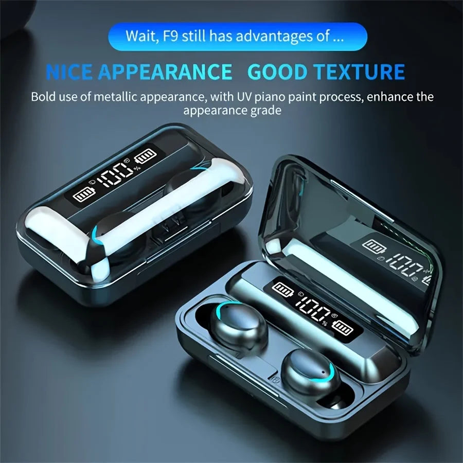 TWS F9 Earphone Bluetooth Earphones Wireless Headphones Hifi Stereo Sports Earbuds Headset Hearing Aids With Mic Handfree Game