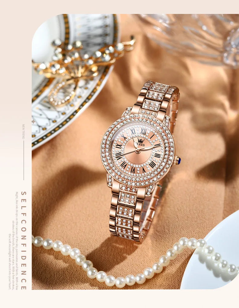 OLEVS 9943 Luxury Elegant Women's Watches Full Diamond Dial Waterproof Fashion Quartz Watch for Ladies Original Authentication SwiftNest