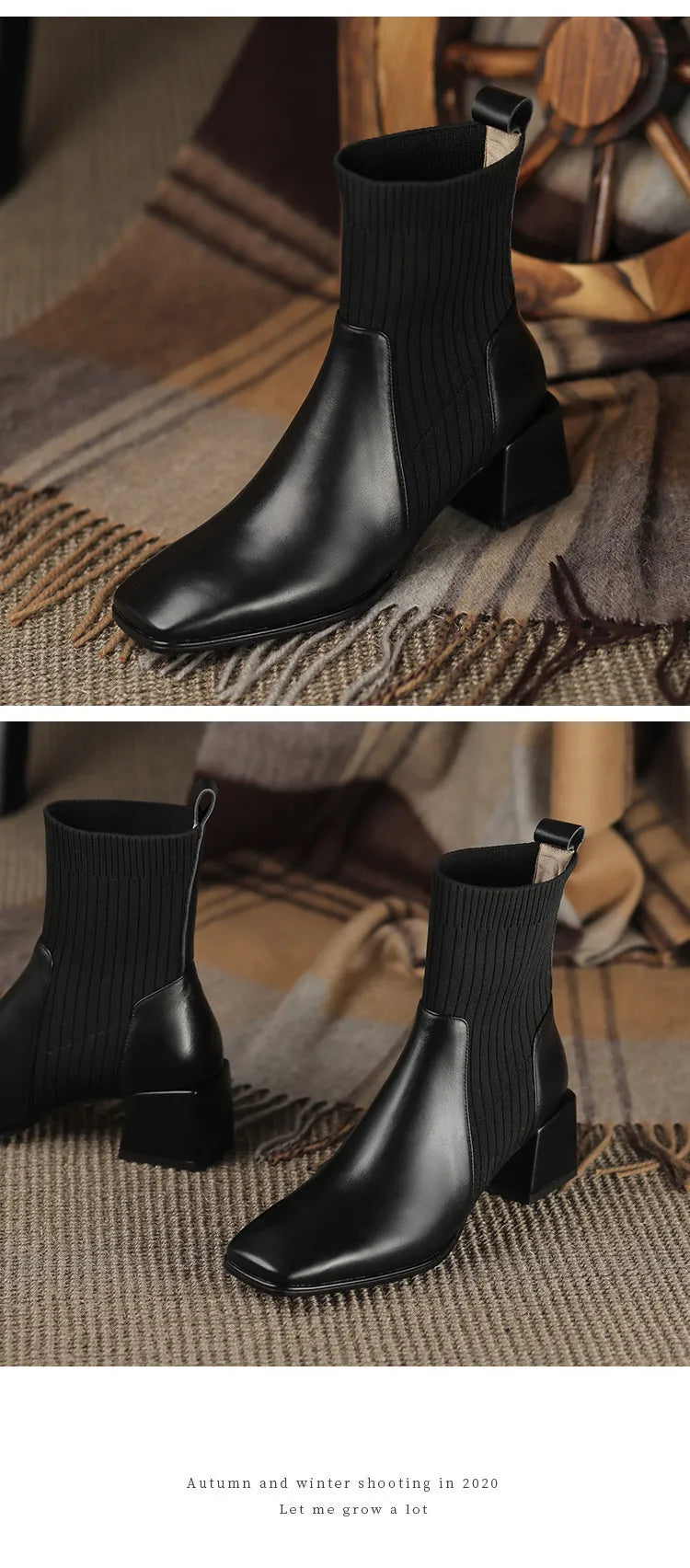 2023 Autumn Winter New Ankle Socks Shoes Women Fashion Large Size 43 Knitted Short Boots Women Slip on High Heels Botas De Mujer