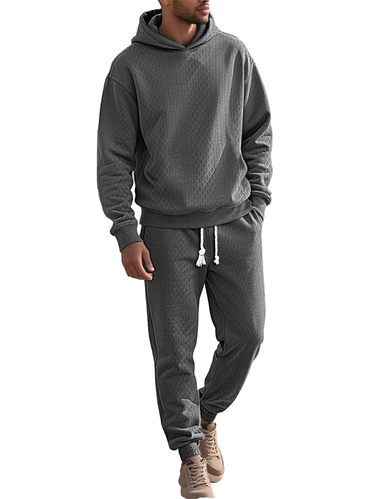 Outdoor Sports Men's Tracksuits Fashion Textured Long Sleeve Hoodies And Pants Two Piece Suits Fall Winter Men's Casual Outfits