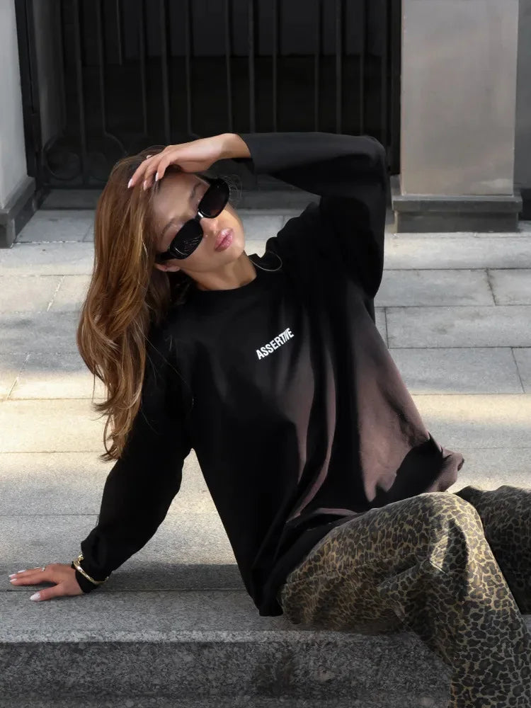 Women's Clothing Spring Loose Solid Color Round Neck Long Sleeve Tops Casual Fashion Simple Style All-match Trendy Comfortable