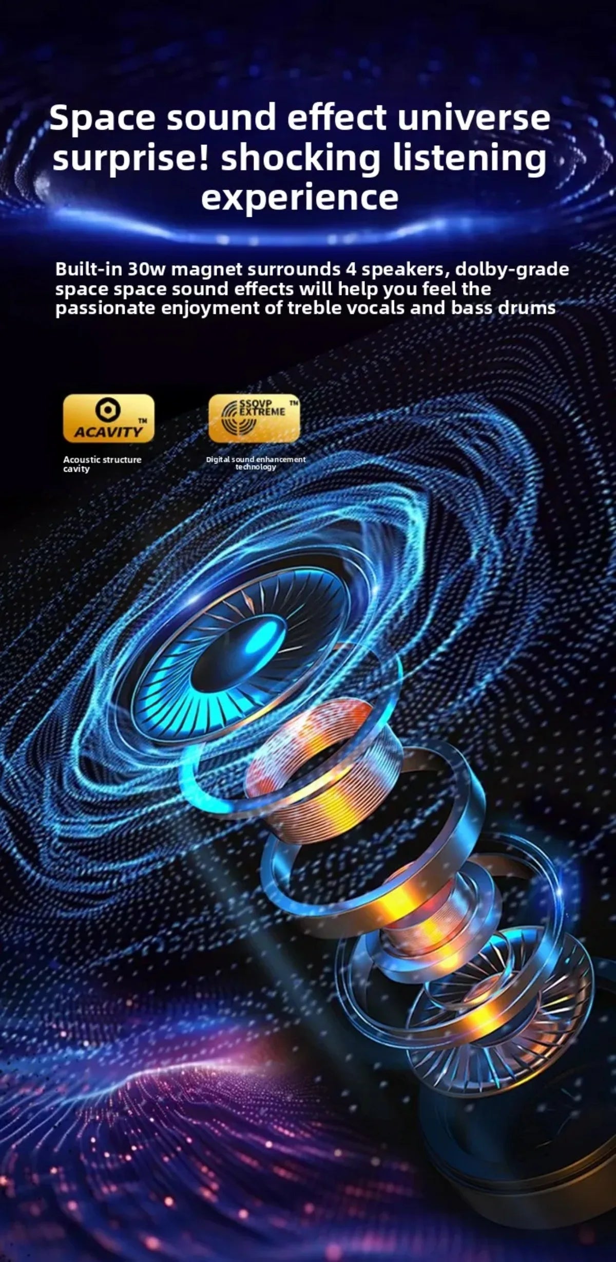 30W Bluetooth Speaker with Breathing Lamp Supports 2Pcs Tandem Portable Subwoofer Spatial Sound Effects 2400mAh Large Battery