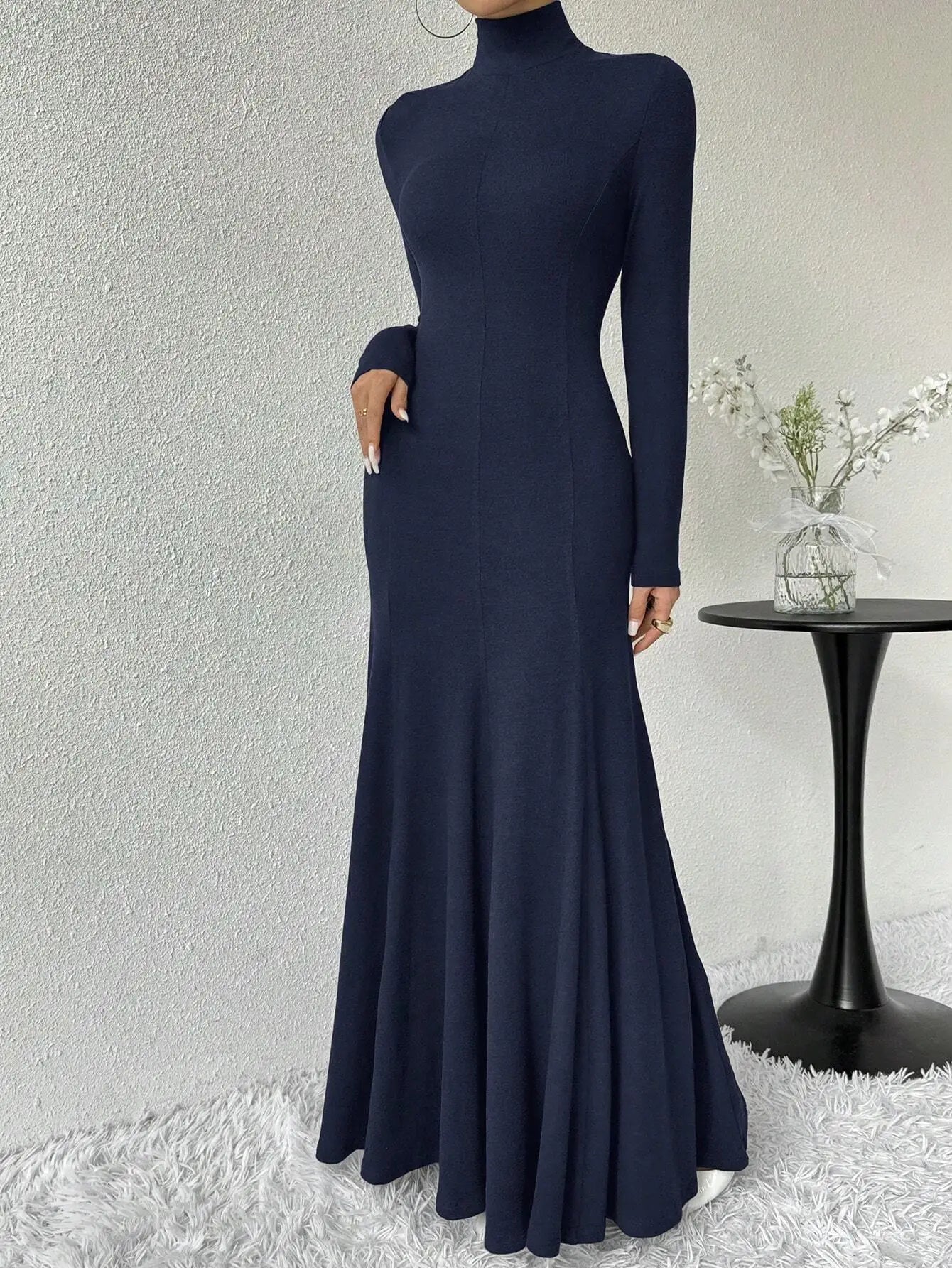 Women's Fashion Mature Style Dress Autumn Winter New High Neck Elegant Slim Fit Long Dress