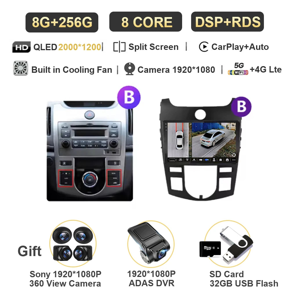 Android For KIA Forte Cerato 2 Porte Koup 2008 2009 2014 Auto Car Intelligent Systems AutoMotiveCarplay Auto Screen Wireless