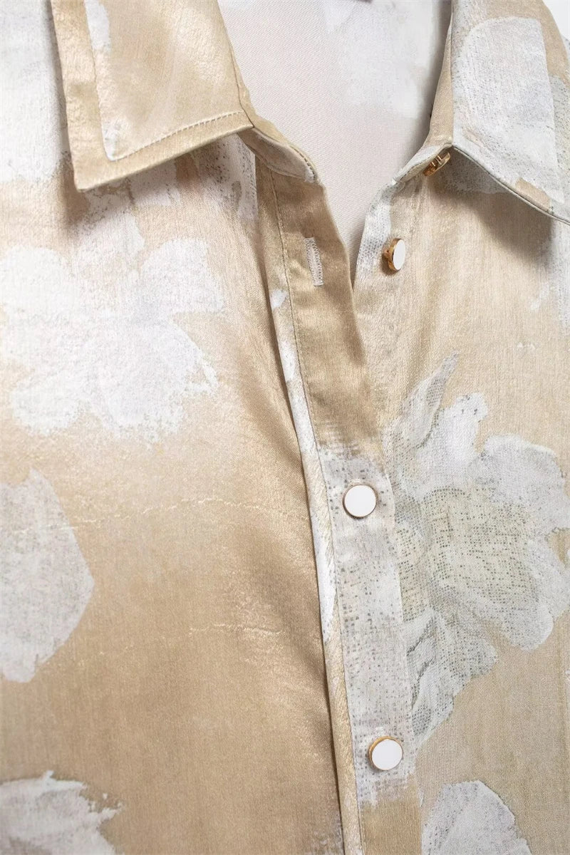 Women's Suit Spring-Summer 2024 New Fashionable Floral-Print Satin Shirt Printed Pants Elegant chic women's suit SwiftNest