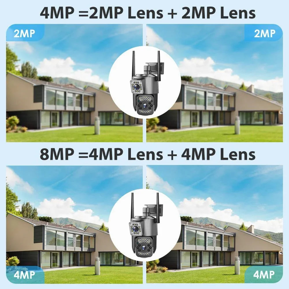 4K 8MP WIFI IP Camera HD PTZ 4G SIM Dual Lens Video Camara 8X Zoom Human Trackin IP66 Waterproof V380 Pro Outdoor Wireless CCTV