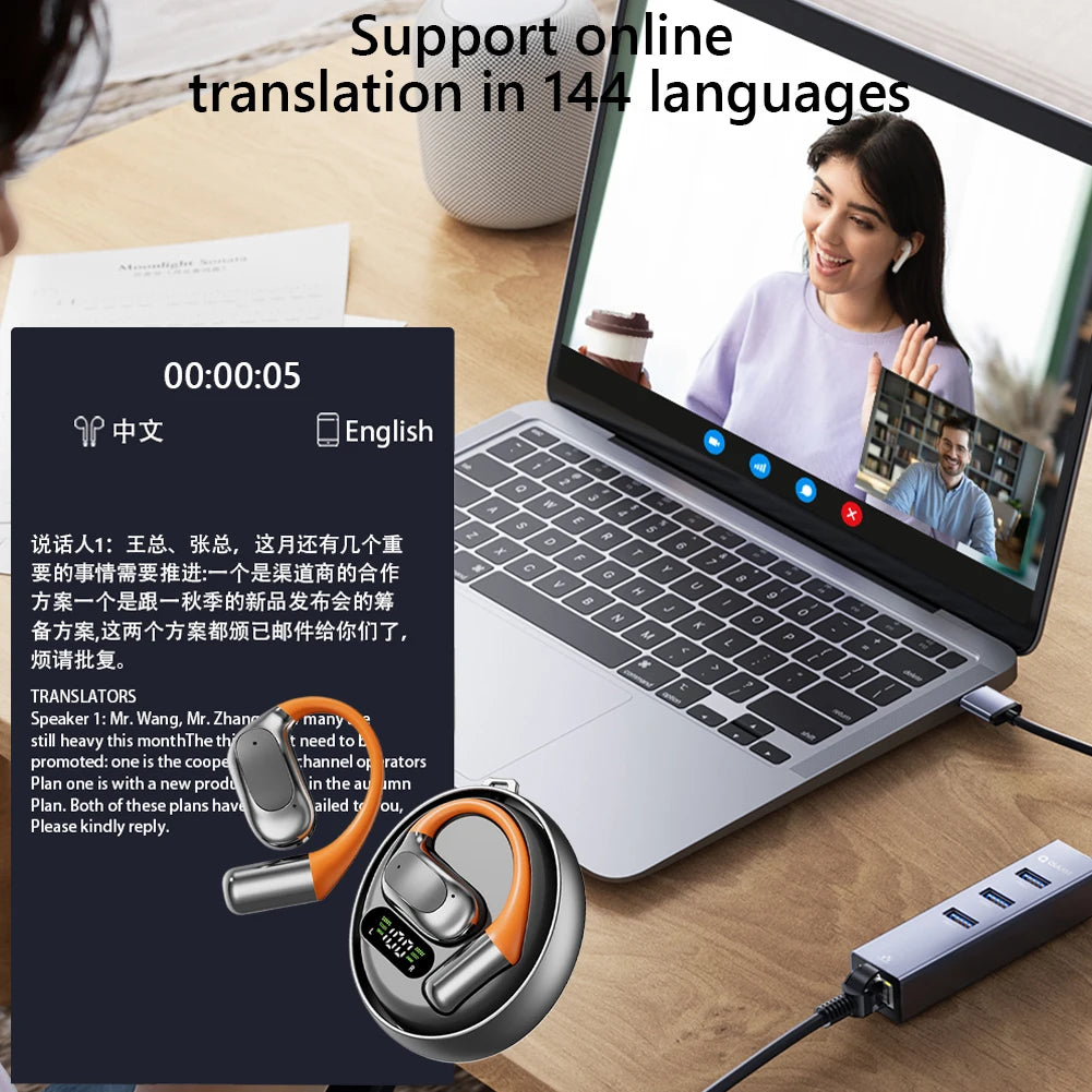 AI Smart Translation Headphone 188 Languages Noise Cancelling Bluetooth 5.3 Headset Instant Voice Translator Earbuds for Travel