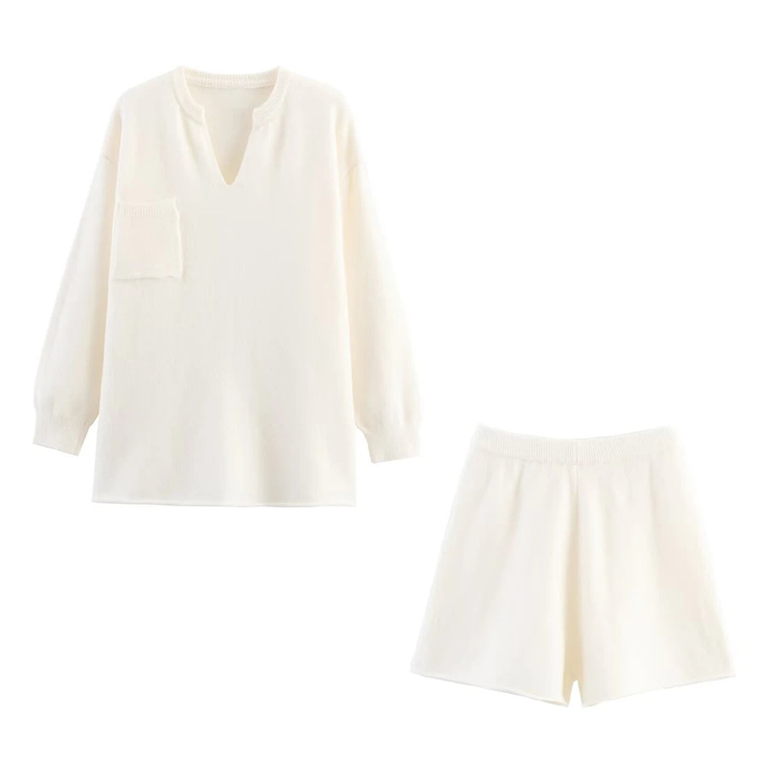 Women's Fashion V-neck Sweater Top And Matching Knitted Shorts New Style Short Pantsuit for Women