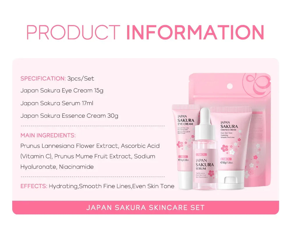 3pcs/set Vitamin C 24K Golden Sakura Skin Care Sets Face Cream Serum Eye Cream Moisturizing Anti Wrinkles Face Care Kit