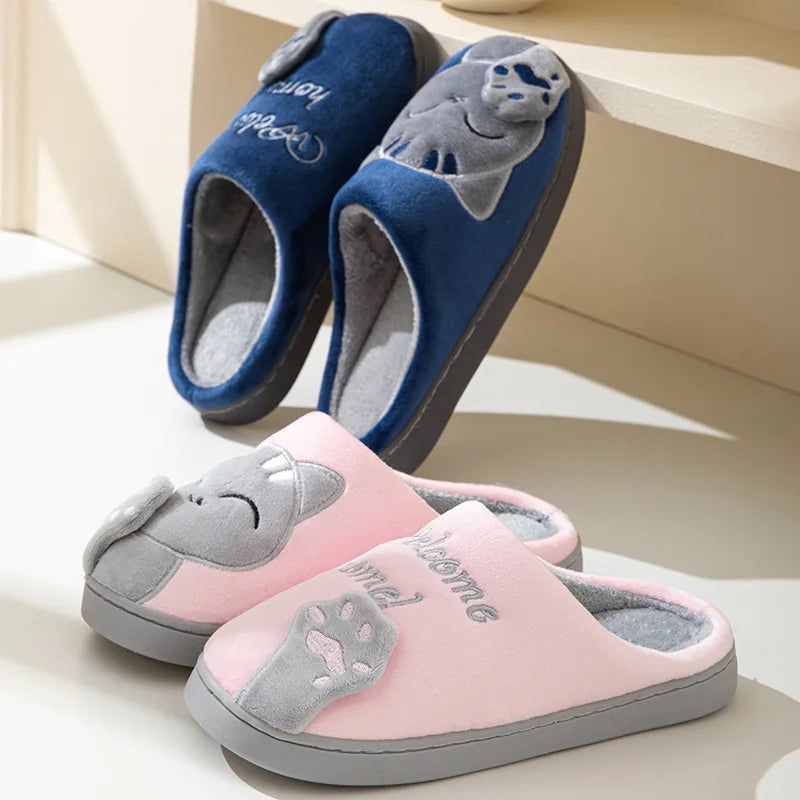 Cotton slippers women's autumn and winter new cartoon lucky cat Korean version cute warm indoor home