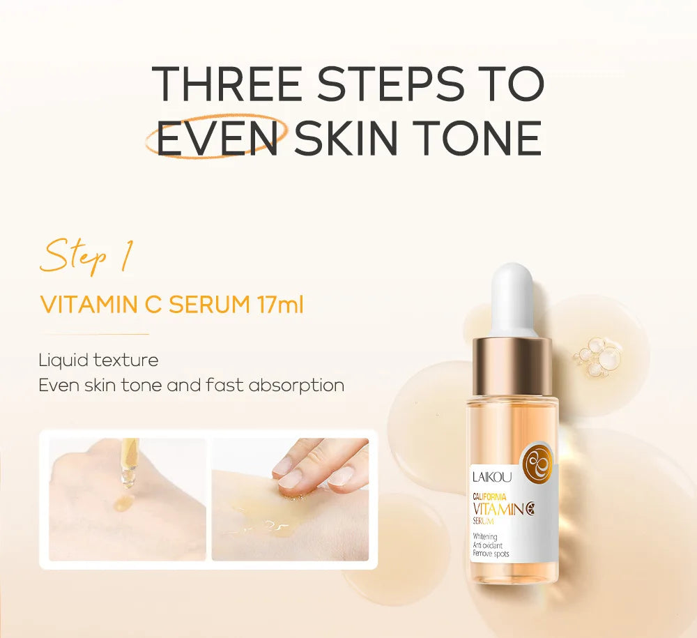 3pcs/set LAIKOU Skin Care Set Vitamin C Sakura Snail Essence Serum & Eye Cream & Face Cream Moisturizer Travel Size Skincare Set