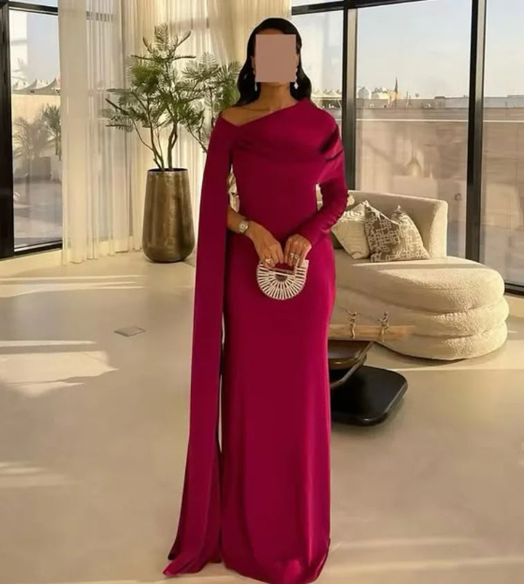 customized Saudi Long Cape Prom Dresses Pleated Floor Length Evening Dresses vestidos de novia Mermaid Party Gowns